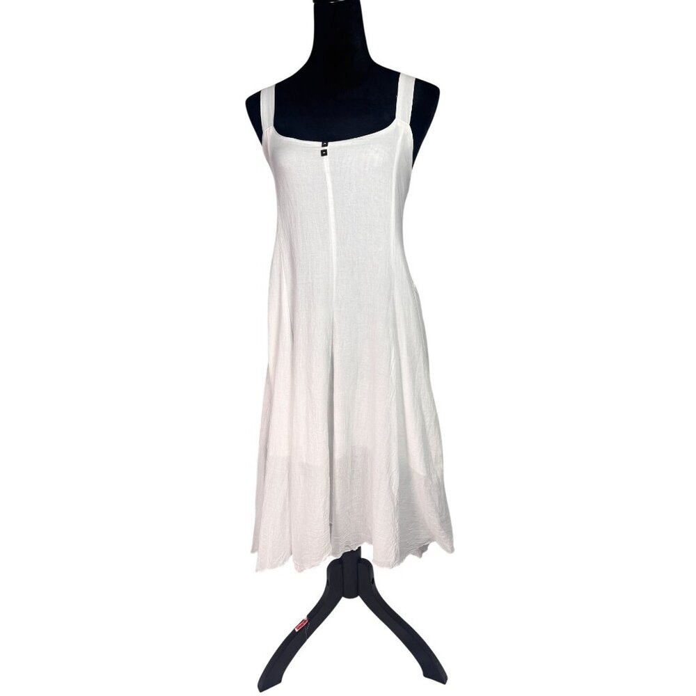 Blanc Du Nil White Cotton Gauze Square Neck Midi Dress T3 US L Boho